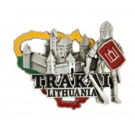 Magnetas Trakai sidabro spalvos su Lietuvos trispalvės kontūru